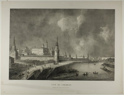 Uitzicht op het Kremlin vanaf de stenen brug door Alexandre Evariste Fragonard