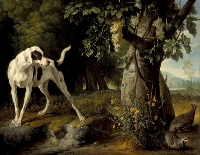 Landschap met een hond en patrijzen door Alexandre Francois Desportes