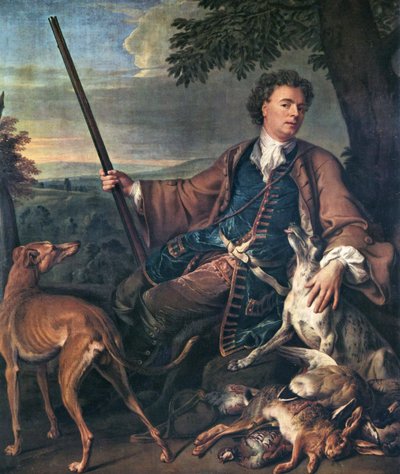Frans: Portrait de M. Desportes peint par lui-même avec du gibier mort à ses pieds (Portret van de kunstenaar als jager) Zelfportret in jachtgewaad door Alexandre Francois Desportes