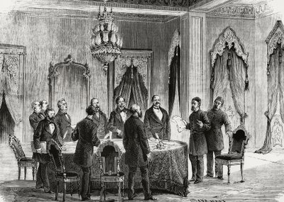 Conferentie van Constantinopel, december 1876, gravure, Turkije door Nicolas Toussaint Charlet