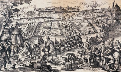 Het leger van Lodewijk XV steekt de Rijn over en valt de verdedigingslinie bij Ettlingen aan, 1-4 mei door Nicolas Toussaint Charlet