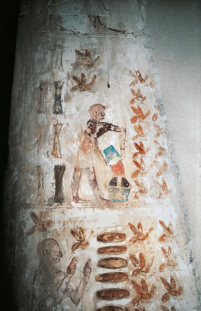 Muurschildering die een scène van bijenteelt uitbeeldt, op pilaar van de hypaethrale hof, uit het graf van Pabasa, Asasif door Nicolas Toussaint Charlet