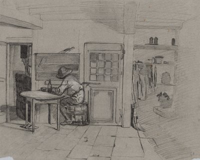 Een Boerderij Interieur met een Jongen aan een Tafel door Alexandre Gabriel Decamps