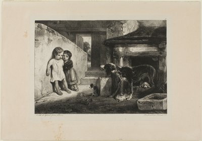 Kinderen Bang voor een Hond door Alexandre Gabriel Decamps