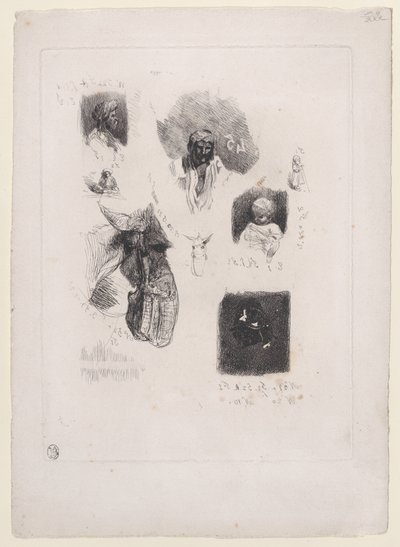 Blad met schetsen, 1833-38 door Alexandre Gabriel Decamps