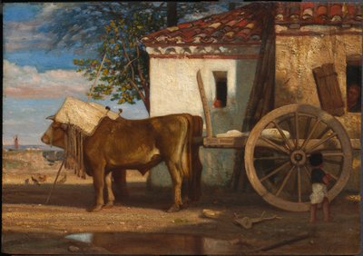 Ossen voor een Boerderij in Le Verrier door Alexandre Gabriel Decamps