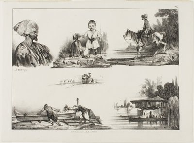 Blad met schetsen, nr. 3 door Alexandre Gabriel Decamps