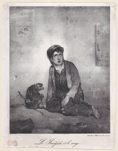 De jongen uit Savoye en zijn aap, 1823 door Alexandre Gabriel Decamps