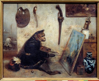 De apenschilder. Schilderij door Alexandre Gabriel Decamps (1803-1860) 1833 door Alexandre Gabriel Decamps