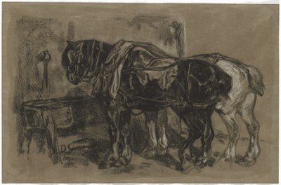 Twee Trekpaarden door Alexandre Gabriel Decamps