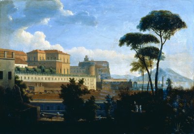 Het Koninklijk Paleis van Napels gezien vanaf Sint Lucia door Alexandre Hyacinthe Dunouy