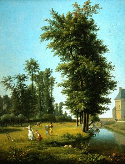 Uitzicht op een weide door Alexandre Hyacinthe Dunouy