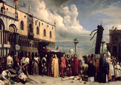 Begrafenis eerbetoon aan Titiaan die stierf in Venetië tijdens de pest van 1576, 1832 door Alexandre Jean Baptiste Hesse