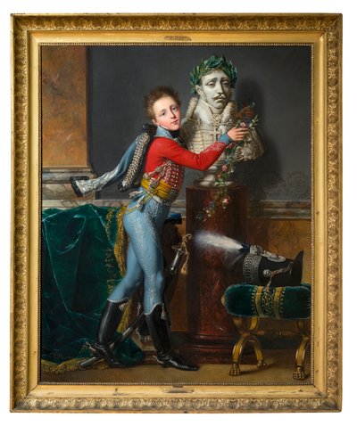 De jonge Vicomte de Laborde met de buste van zijn overleden vader in Wagram door Alexandre Jean Dubois Drahonet