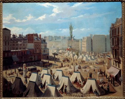 Troepenleger op de Boulevard du Temple tijdens de dagen van juni 1848. Uitzicht op Parijs tijdens de revolutie van 1848 door Alexandre Josquin