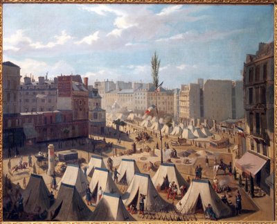 Troepen kamp, op de Boulevard du Temple in Parijs, tijdens de dagen van juni 1848 door Alexandre Josquin