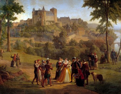 Uitzicht op het kasteel van Pau waar Hendrik IV werd geboren vanuit het grote park (detail) door Alexandre Louis Robert Millin du Perreux