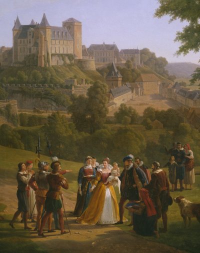 Uitzicht op het koninklijk kasteel van Pau waar koning Hendrik IV van Frankrijk en Navarra werd geboren op 13 december 1553 (detail) door Alexandre Louis Robert Millin du Perreux