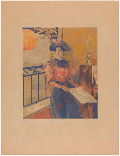 Staande vrouw met bladmuziek in haar handen door Alexandre Lunois (signed by artist)