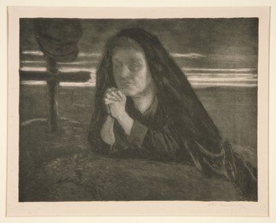 Titelloze studie van een vrouw die bidt bij het graf van een soldaat door Alexandre Lunois