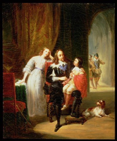 Karel I (1600-49) wachtend op zijn proces, Prins Hendrik (1640-60) zittend op zijn schoot door Alexandre Marie Colin