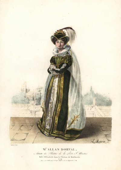 Marie Dorval of Madame Allan Dorval als koningin Elisabeth in Le Chateau de Kenilworth door Alexandre Marie Colin