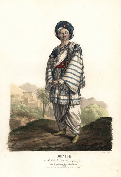 Paulin Menier als Almanzor in Abenhamet door Anne-Honore-Joseph Duveyrier, muziek door Adrien Quaisain, Ambigu Comique door Alexandre Marie Colin