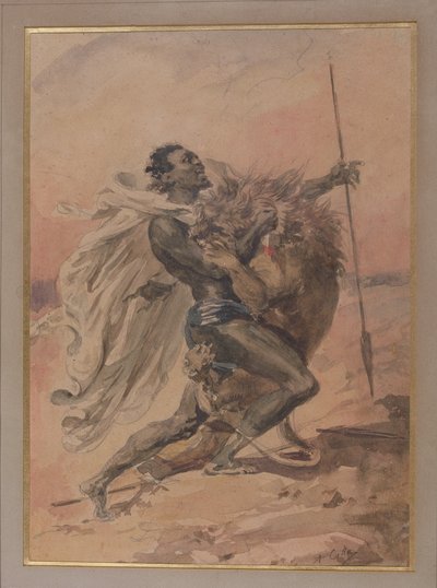 Strijd tussen een Krijger en een Leeuw door Alexandre Marie Colin