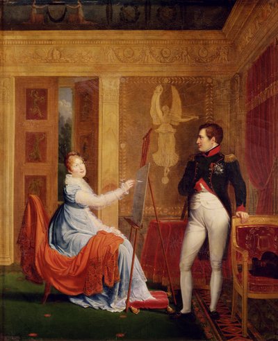 Marie Louise (1791-1847) van Habsbourg Lorraine Schildert een Portret van Napoleon I (1769-1821) door Alexandre Menjaud