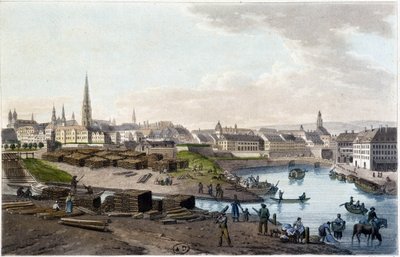 Uitzicht op Wenen vanaf de kust van Leopold-Stadt (werken aan de kade) - in 