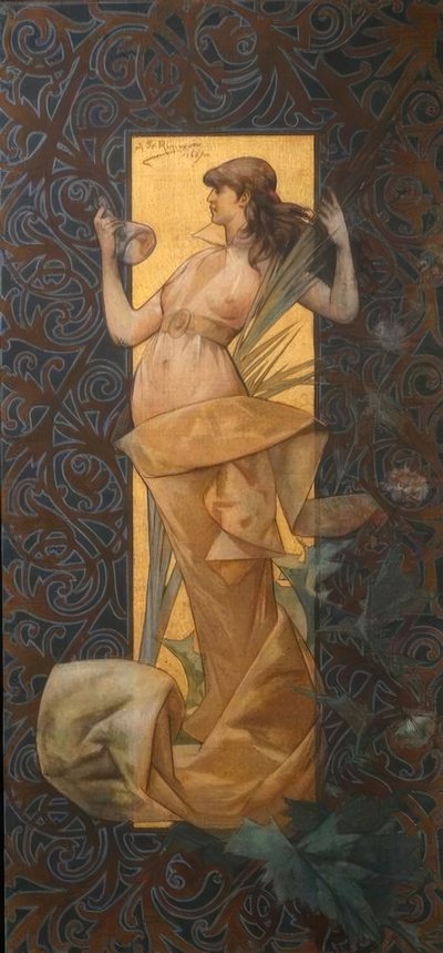 Compositie met gevleugelde nimf bij zonsopgang door Alexandre de Riquer