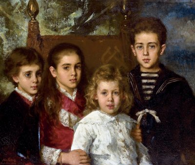 Portret van de kinderen van Paul Pavlovich Demidoff, 2e Prins van San Donato: Aurore Anatol, Maria en Pavel door Alexei Alexevich Harlamoff