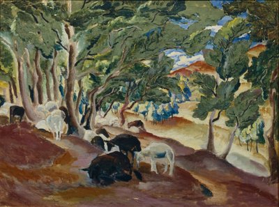 Korolkovskiye Dachas. Schapen aan de rand van het bos, 1918 door Alexei Ilyich Kravchenko