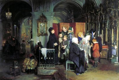 Voor de biecht, 1877 door Alexei Ivanovich Korzukhin