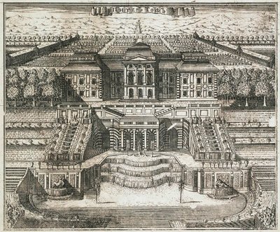 Uitzicht op het Grote Paleis in Peterhof door Alexei Ivanovich Rostovtsev