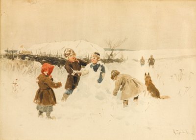 Een Sneeuwpop Maken, 1891 door Alexei Stepanovich Stepanov