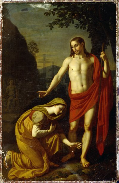 Noli Me Tangere. Woorden van Jezus bij zijn opstanding, gericht aan Maria Magdalena, op de achtergrond de kruisen op de berg Golgotha door Alexei Yegorovich Yegorov
