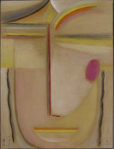 Abstract Hoofd: Goud en Roze door Alexej von Jawlensky