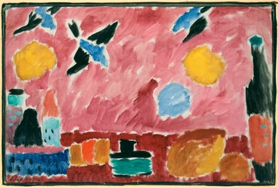 Met rood behang met zwaluwmotief door Alexej von Jawlensky