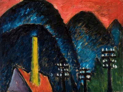 Blauwe bergen (landschap met gele schoorsteen). 1912 door Alexej von Jawlensky