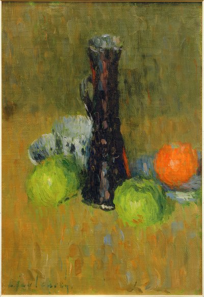 Blauwe kan met groene appels door Alexej von Jawlensky
