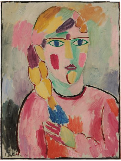 Meisje met blauwe ogen en een paardenstaart, ca. 1916 door Alexej von Jawlensky