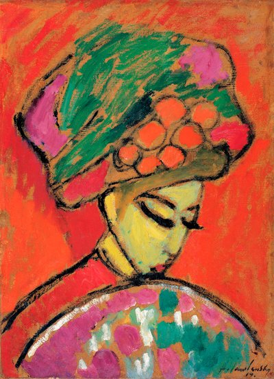 Jong meisje met een bloemenhoed door Alexej von Jawlensky
