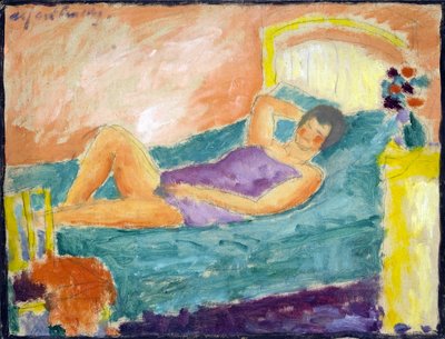 Het liggende meisje. Werk van Alexei von Javlensky, olie op karton door Alexej von Jawlensky