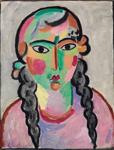 Het bleke meisje met grijze vlechten door Alexej von Jawlensky