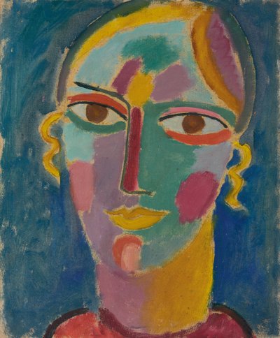 Mystiek Hoofd: Hoofd van een Vrouw op een Blauwe Achtergrond, ca. 1917 door Alexej von Jawlensky