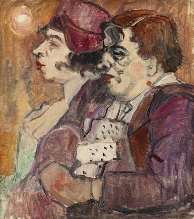 Stilleven met Fles, Fruit en Figuur; Stilleben mit Flasche, Fruchten und Figur, ca. 1907-1908 door Alexej von Jawlensky