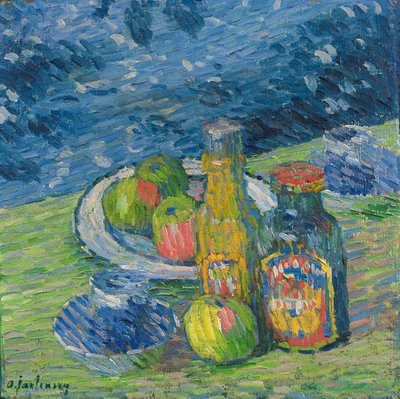Stilleven met Flessen en Fruit door Alexej von Jawlensky
