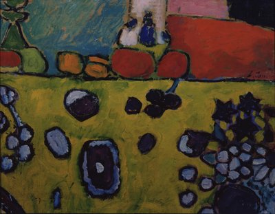 Stilleven met een kleurrijk tafelkleed, 1909 door Alexej von Jawlensky