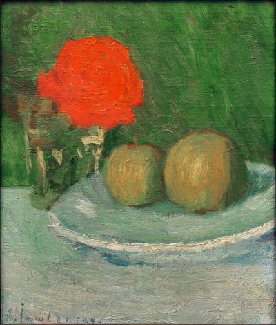 Stilleven met appels en roos door Alexej von Jawlensky
